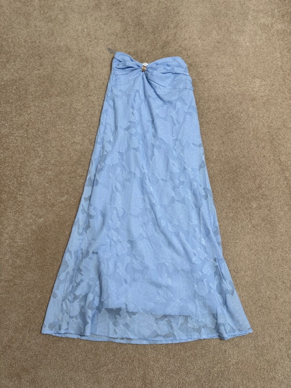 NEW Light Blue Strapless Floral Lace Maxi Skirt with gold accent